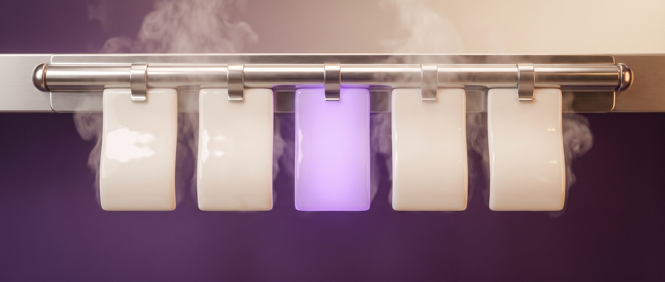 Kitchen ticket rail with a glowing purple ticket